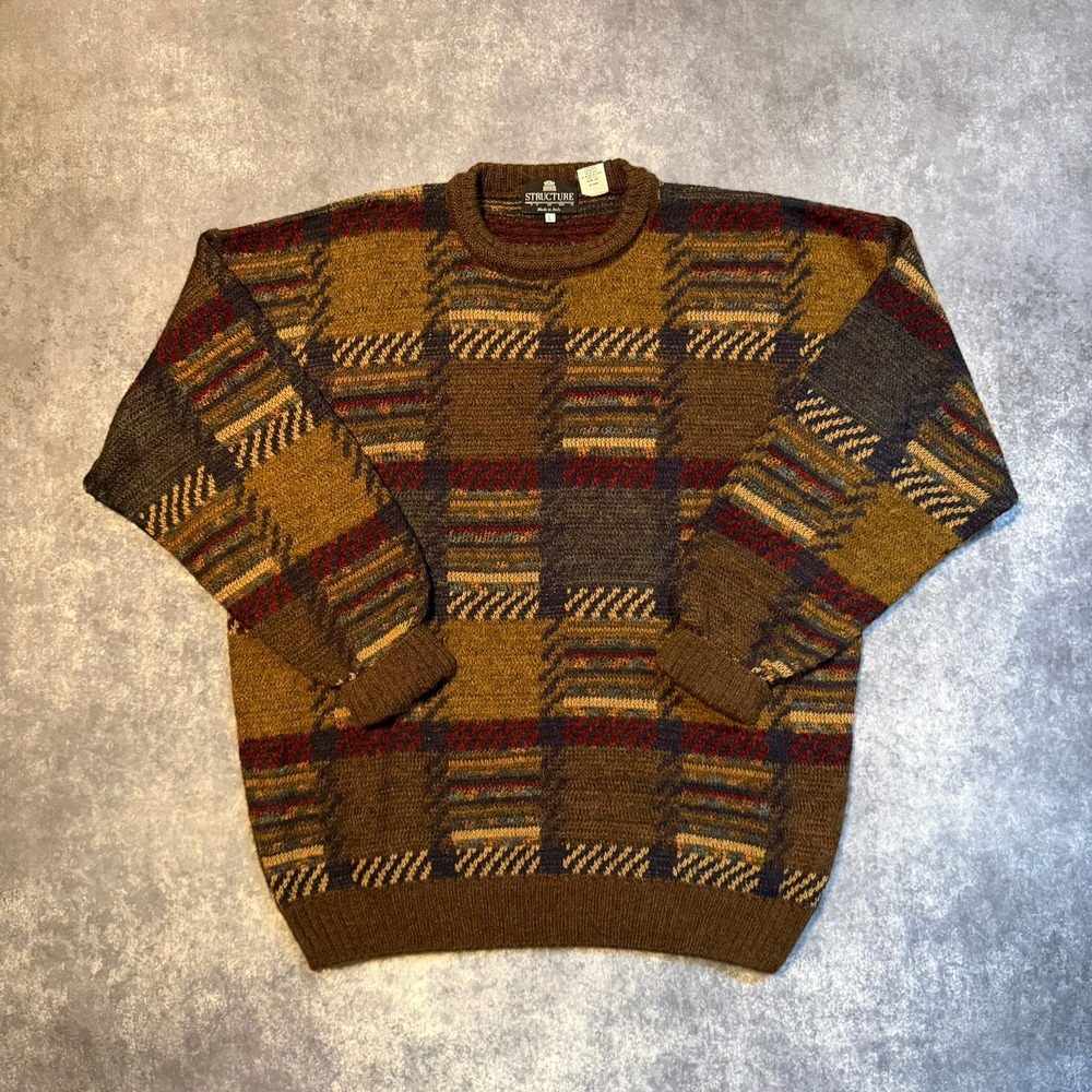 Vintage Structure Mens Large Mohair Alpaca Sweater Abstract Geometric Made Italy